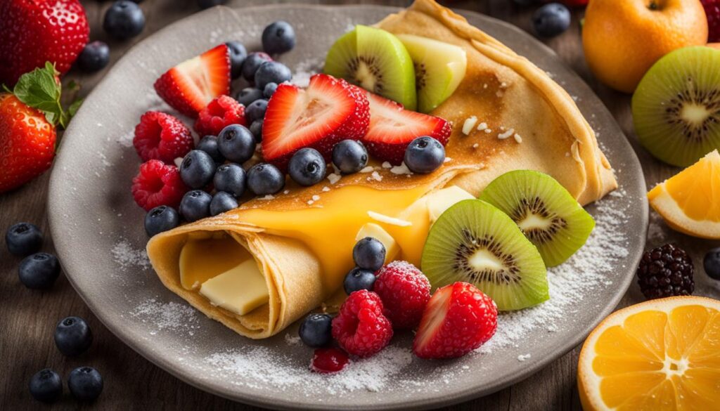 Cheese and fruit filled crepe