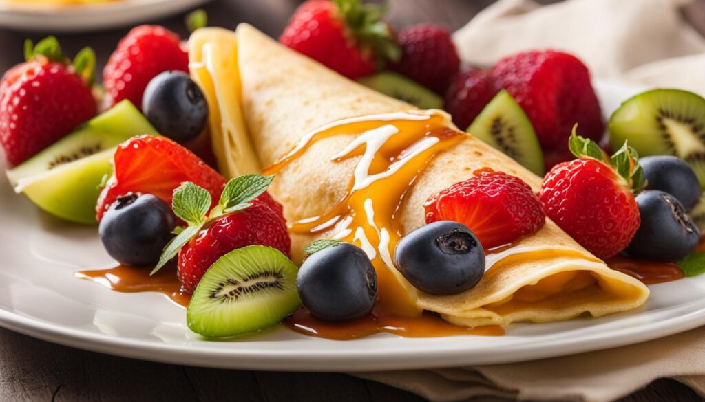 Gourmet cheese and fruit crepe