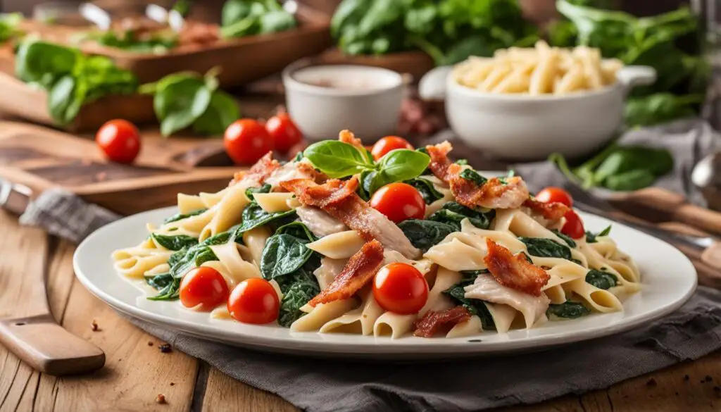 chicken alfredo with spinach and bacon
