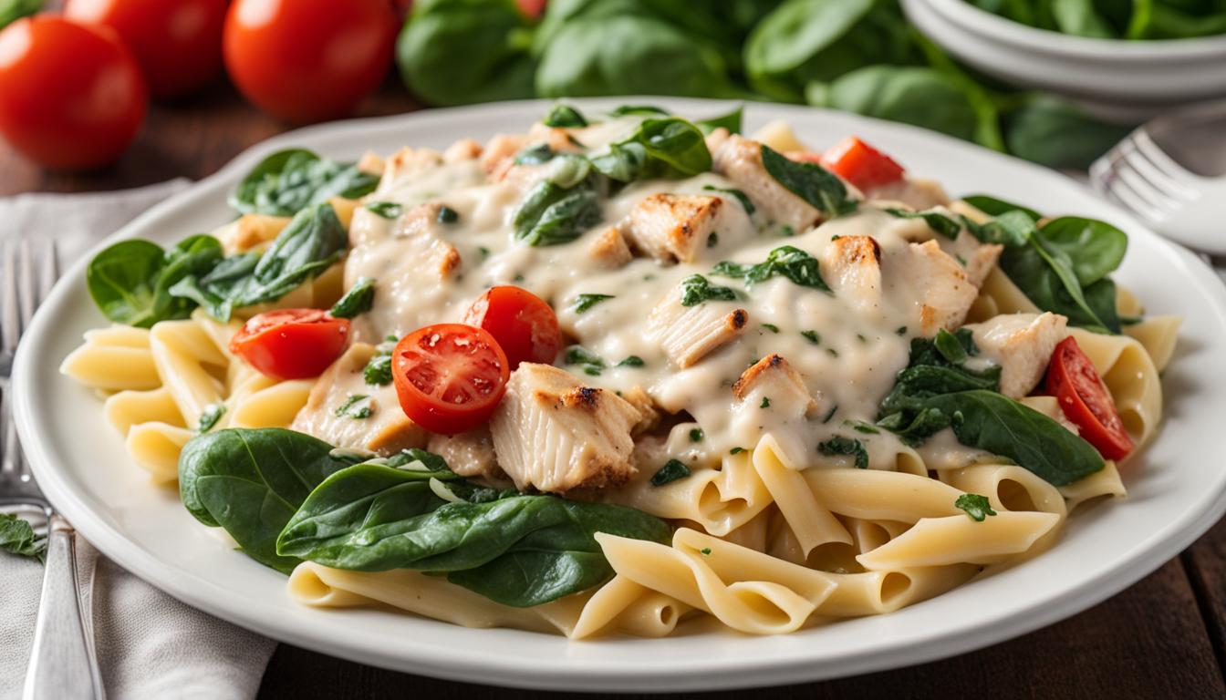 chicken alfredo with tomatoes and spinach